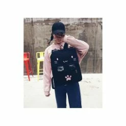 Grosses soldes 💯 BLACK SUGAR Cartables Sac A Dos Solide Kawaii Noir Patte Rose Oreille Chat Lycéen Écolière Pratique Harajuku 🛒