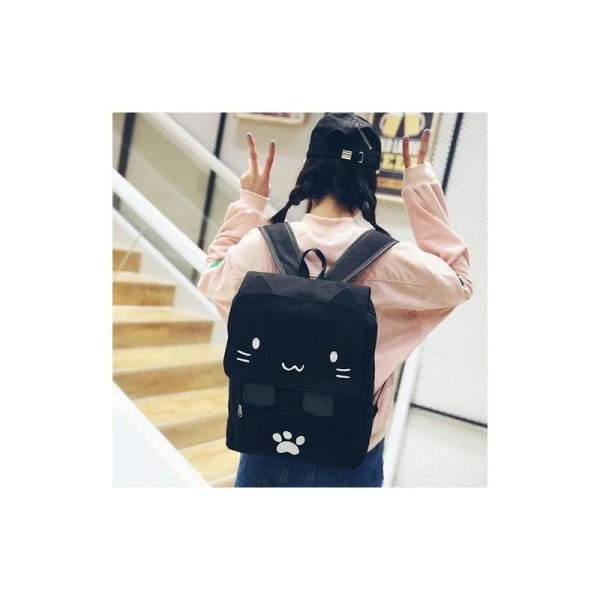 Remise 🌟 BLACK SUGAR Cartables Sac A Dos Solide Noir Patte Oreille Chat Lycéen Écolière Pratique Harajuku ✔️ 1 Remise 🌟 BLACK SUGAR Cartables Sac A Dos Solide Noir Patte Oreille Chat Lycéen Écolière Pratique Harajuku ✔️