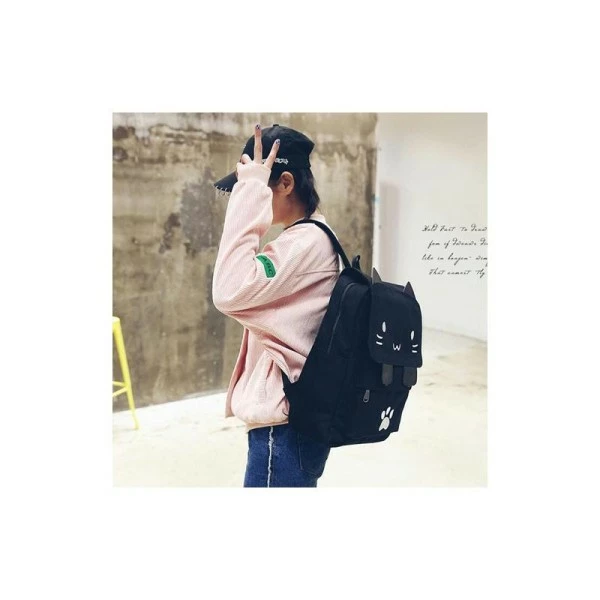 Remise 🌟 BLACK SUGAR Cartables Sac A Dos Solide Noir Patte Oreille Chat Lycéen Écolière Pratique Harajuku ✔️ 3 Remise 🌟 BLACK SUGAR Cartables Sac A Dos Solide Noir Patte Oreille Chat Lycéen Écolière Pratique Harajuku ✔️ – Image 3