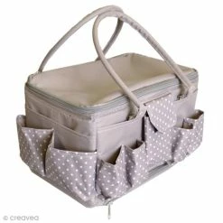 Nouveau ⭐ Sac Scrapbooking Sac De Rangement Artemio - Taupe à Pois - 29 X 20 X 19 Cm ⭐