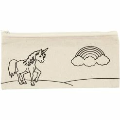 Remise 🛒 Creativ Company Trousse à Décorer Trousse En Tissu à Personnaliser - 9 X 21 Cm - Licorne - Naturel Clair 🔥